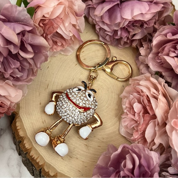 Whimsical White M&M Crystal Character Keychain Charm - Picture 10 of 16